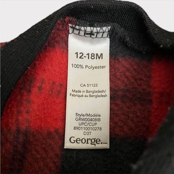 GEORGE | 3/$15 Red and Black Plaid Baby Sleeper - Picture 3 of 3